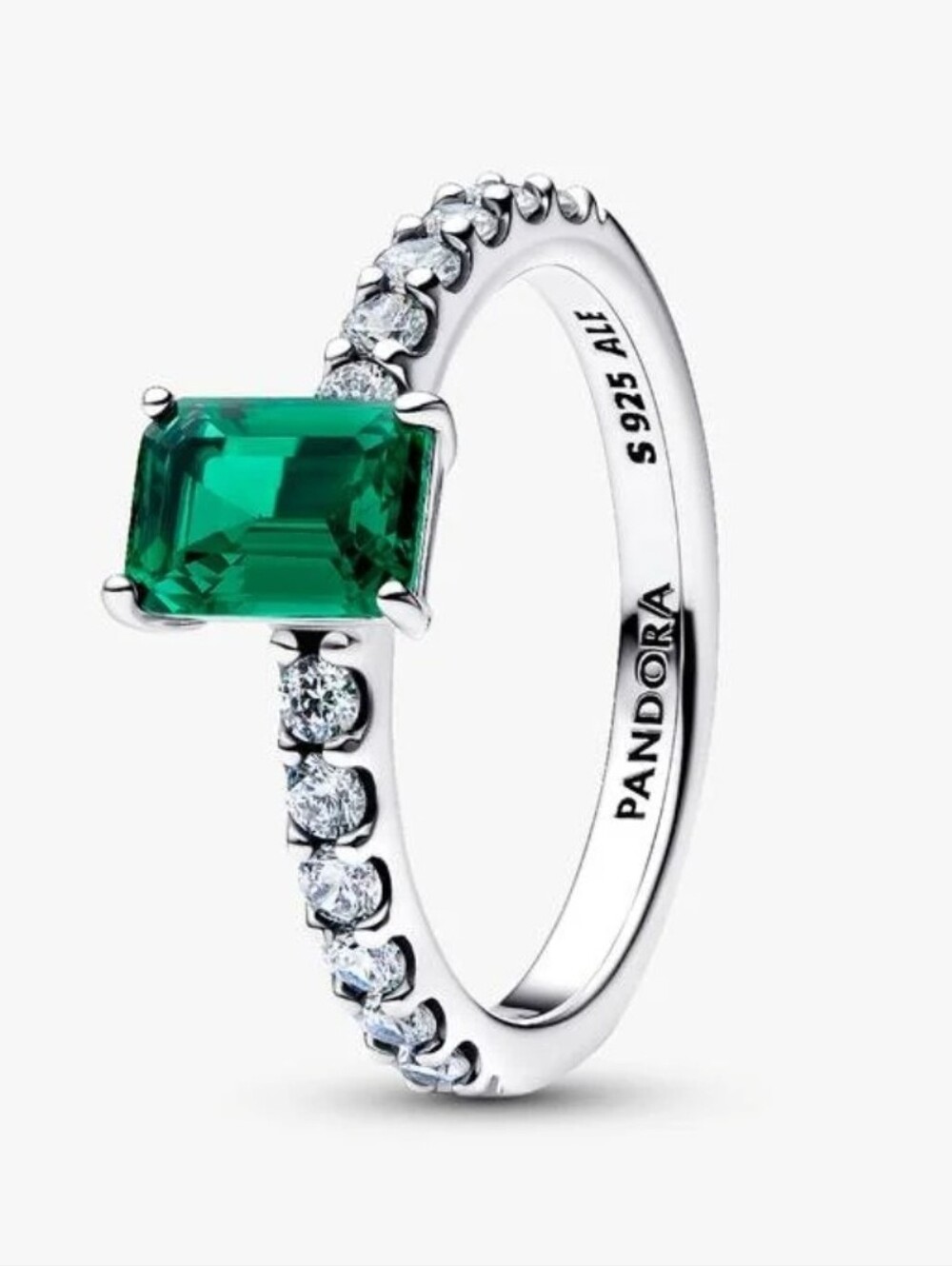 Authentic NEW Pandora Rectangular Sparkling Green Halo Ring S925ALE CZ